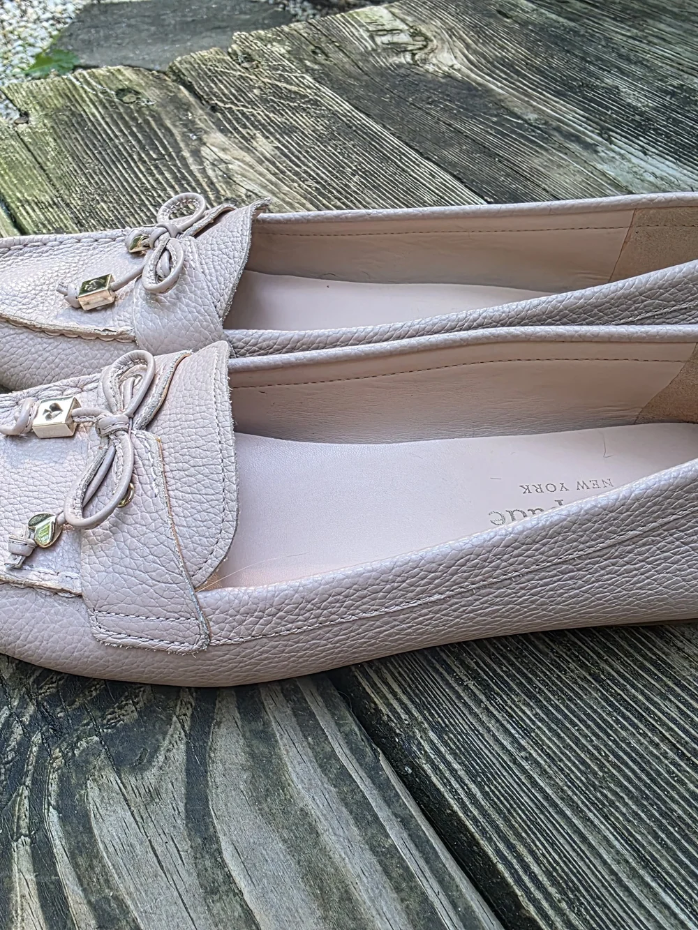 Kate Spade Cheshire Tie Moccasin Loafers Pink Pebble Leather Size 7B